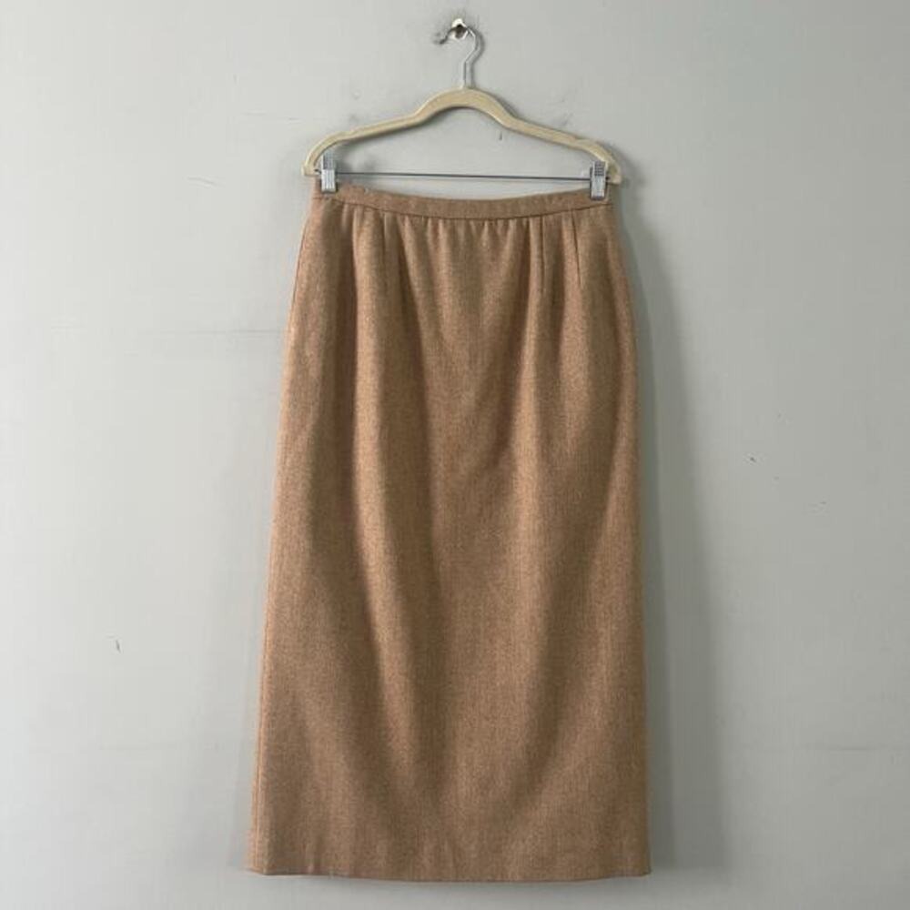 Vintage Pendleton 100% Virgin Wool Tan Herringbone USA Academia Maxi Skirt - Picture 2 of 4